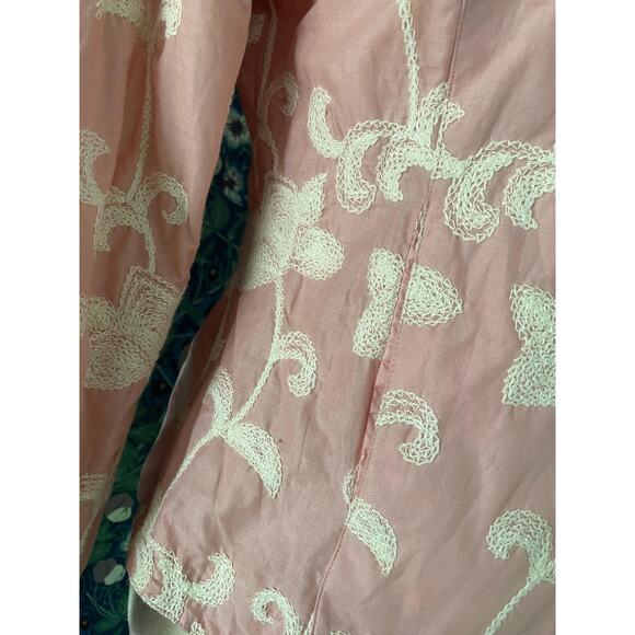 Cotton jacket in soft pink with white flower embroideries, size S - Picture 5 of 5